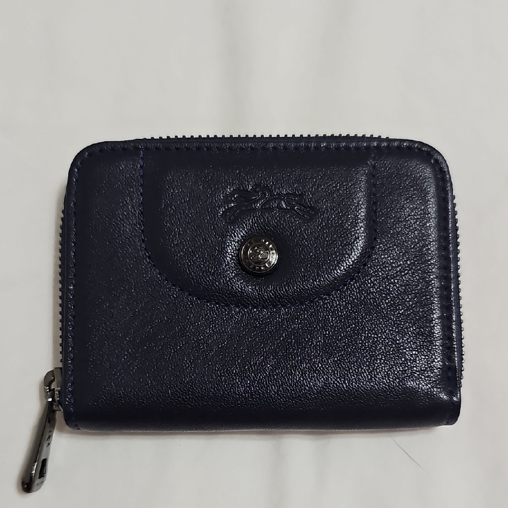 Longchamp Cuir Leather Compact Walllet Navy Blue